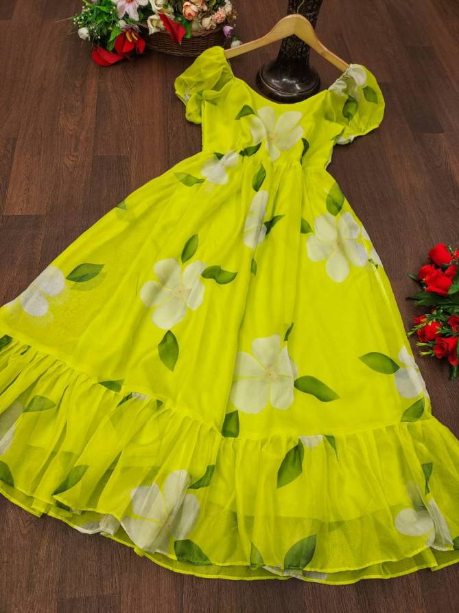 MK Neon Floral Maxi Organza Printed Designer Gown Catalog